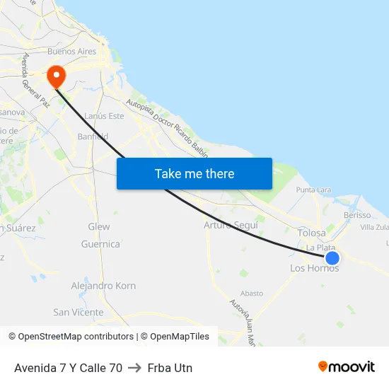 Avenida 7 Y Calle 70 to Frba Utn map
