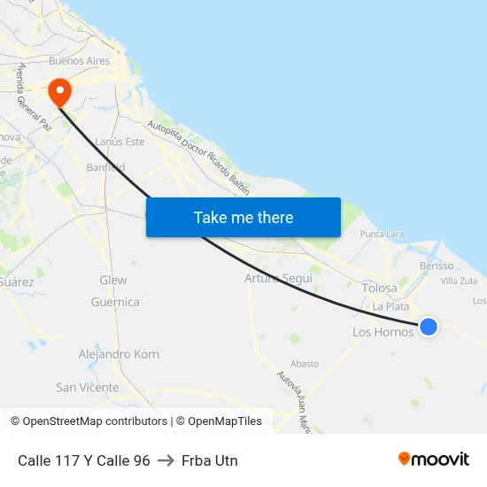 Calle 117 Y Calle 96 to Frba Utn map