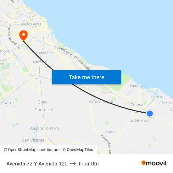 Avenida 72 Y Avenida 120 to Frba Utn map