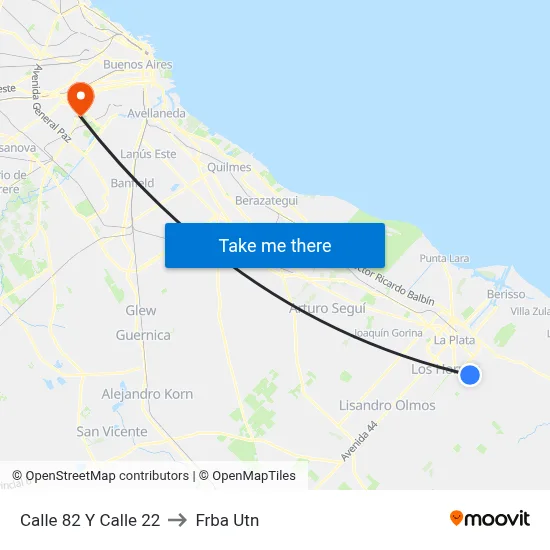 Calle 82 Y Calle 22 to Frba Utn map