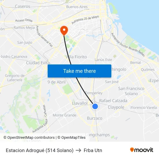 Estacion Adrogué (514 Solano) to Frba Utn map