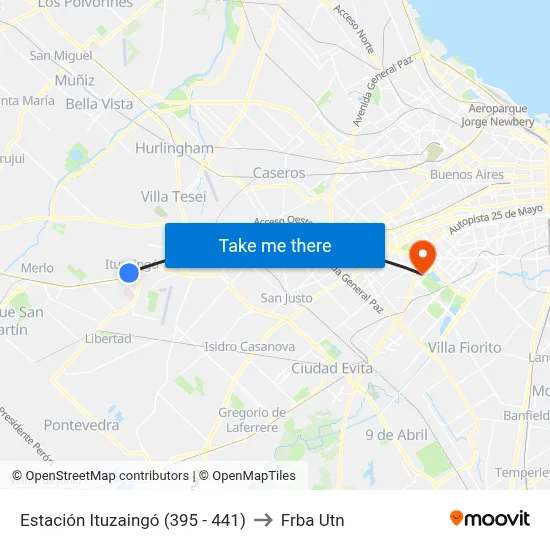 Estación Ituzaingó (395 - 441) to Frba Utn map