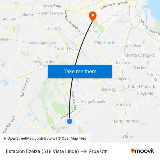Estación Ezeiza (518 Vista Linda) to Frba Utn map