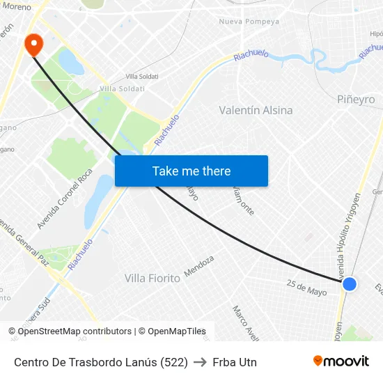 Centro De Trasbordo Lanús (522) to Frba Utn map