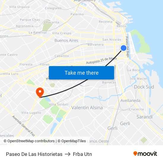 Paseo De Las Historietas to Frba Utn map