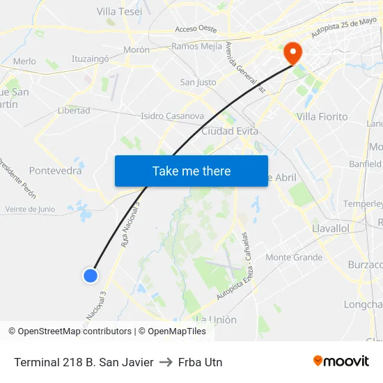 Terminal 218 San Javier (Ascenso) to Frba Utn map