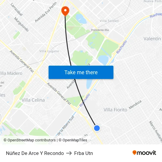 Núñez De Arce Y Recondo to Frba Utn map