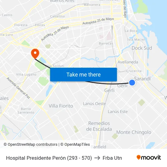 Hospital Presidente Perón (293 - 570) to Frba Utn map