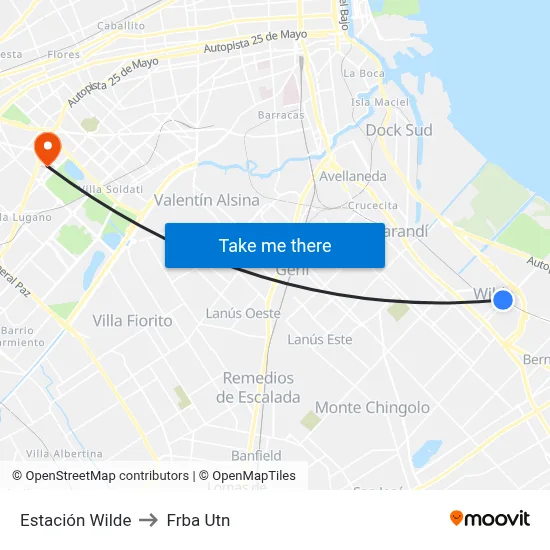 Estación Wilde to Frba Utn map