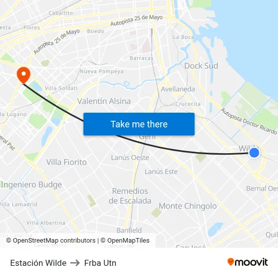 Estación Wilde to Frba Utn map