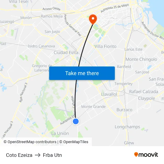 Coto Ezeiza to Frba Utn map