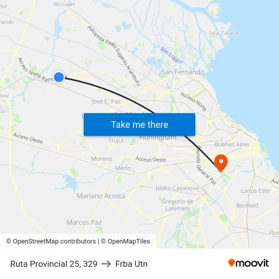 Ruta Provincial 25, 329 to Frba Utn map