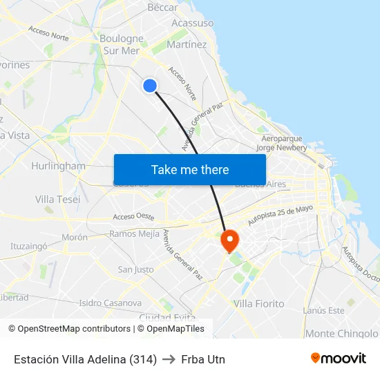 Estación Villa Adelina (314) to Frba Utn map