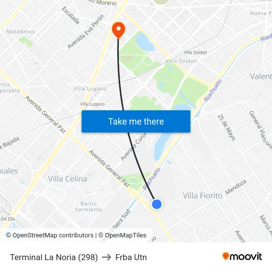 Terminal La Noria (298) to Frba Utn map