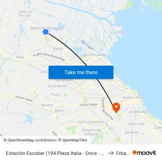 Estación Escobar (194 Plaza Italia - Once - Directo - Expreso) to Frba Utn map