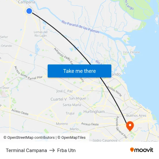 Terminal Campana to Frba Utn map