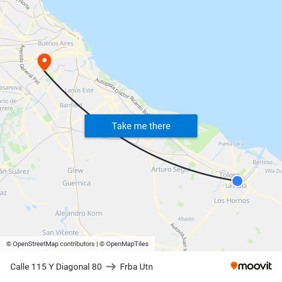 Calle 115 Y Diagonal 80 to Frba Utn map