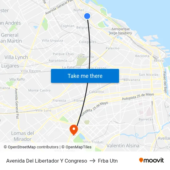 Avenida Del Libertador Y Congreso to Frba Utn map