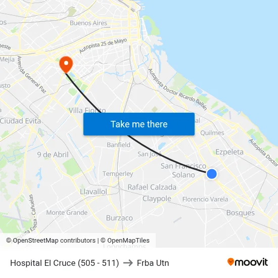Hospital El Cruce (505 - 511) to Frba Utn map