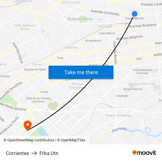 Corrientes to Frba Utn map