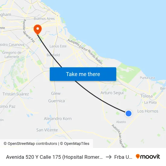 Avenida 520 Y Calle 175 (Hopsital Romero) to Frba Utn map