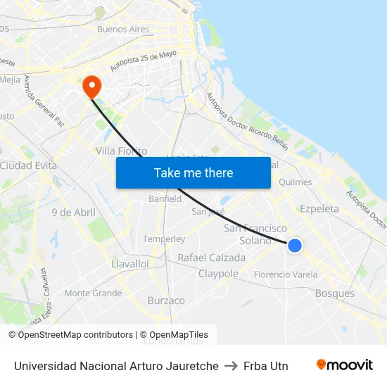 Universidad Nacional Arturo Jauretche to Frba Utn map
