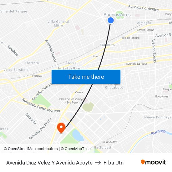 Avenida Díaz Vélez Y Avenida Acoyte to Frba Utn map