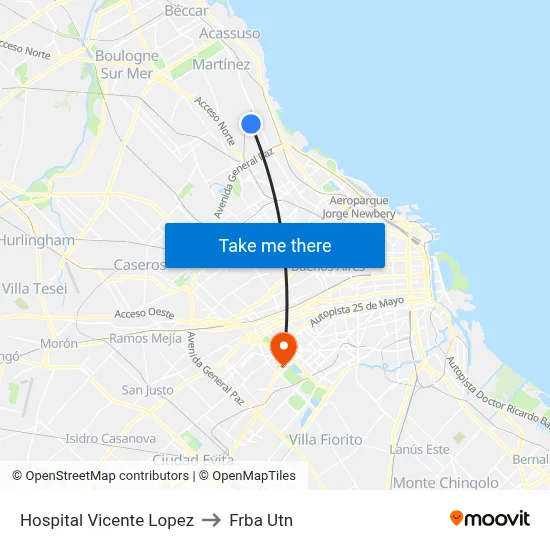 Hospital Vicente Lopez to Frba Utn map