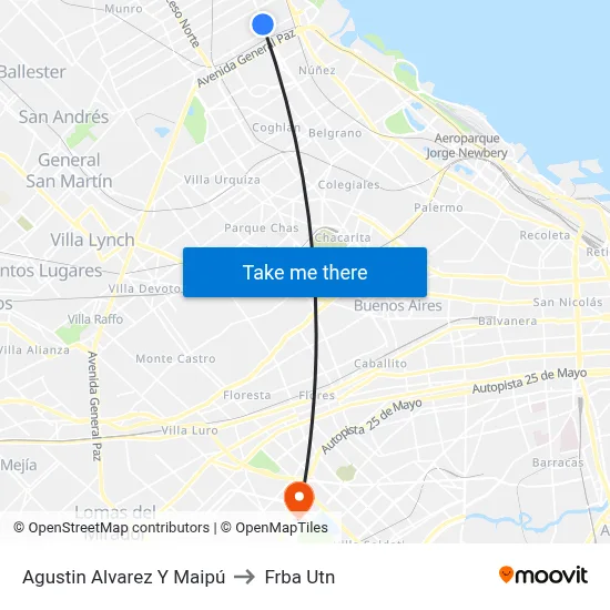 Agustin Alvarez Y Maipú to Frba Utn map
