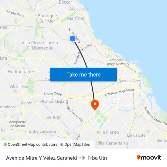 Avenida Mitre Y Vélez Sarsfield to Frba Utn map