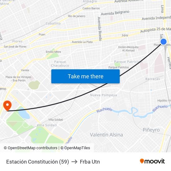 Estación Constitución (59) to Frba Utn map