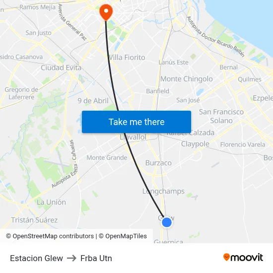 Estacion Glew to Frba Utn map