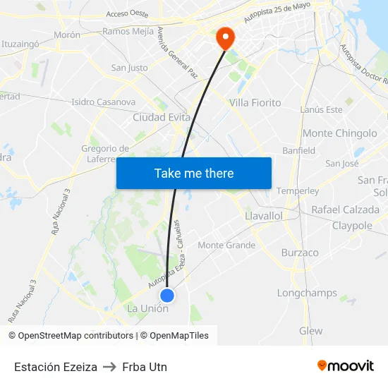 Estación Ezeiza to Frba Utn map