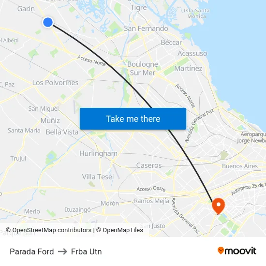 Parada Ford to Frba Utn map