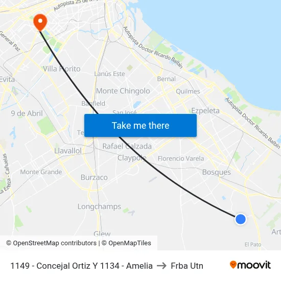 1149 - Concejal Ortiz Y 1134 - Amelia to Frba Utn map