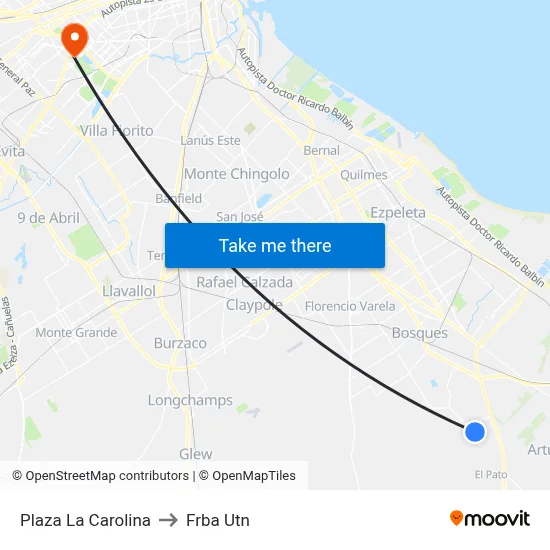 Plaza La Carolina to Frba Utn map