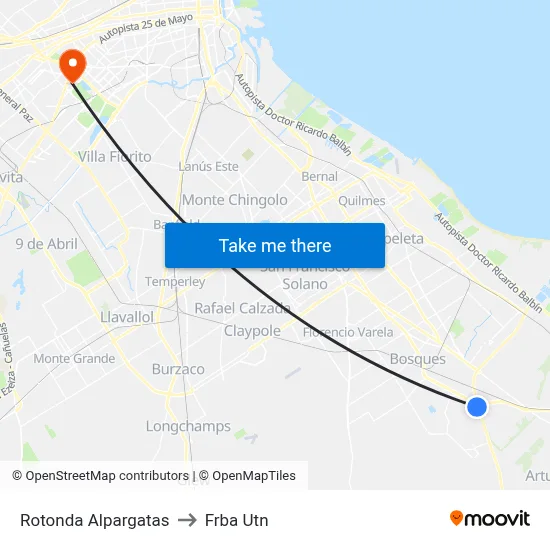 Rotonda Alpargatas to Frba Utn map
