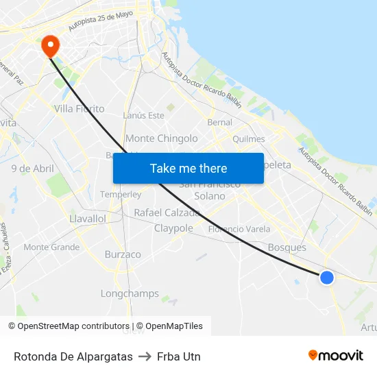 Rotonda De Alpargatas to Frba Utn map