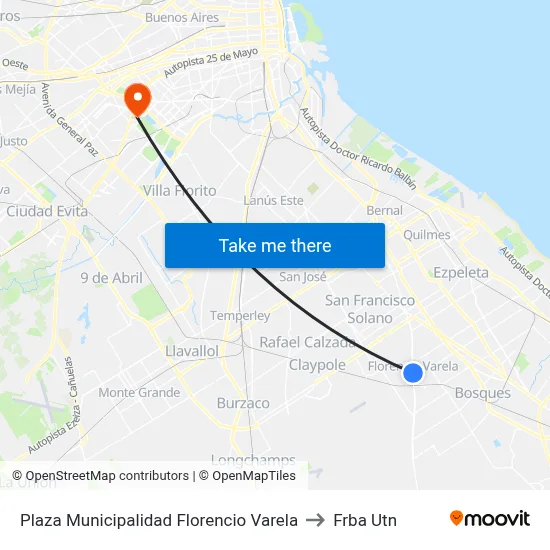 Plaza Municipalidad Florencio Varela to Frba Utn map