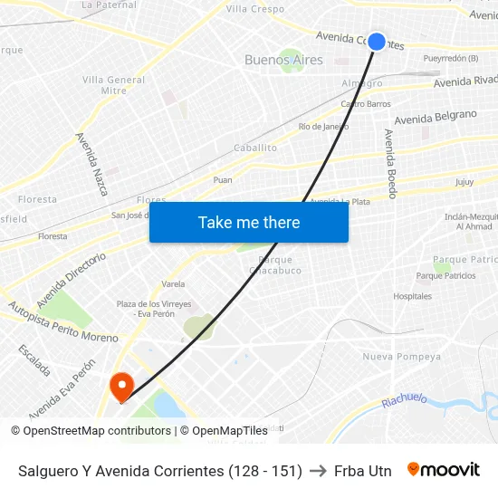 Salguero Y Avenida Corrientes (128 - 151) to Frba Utn map