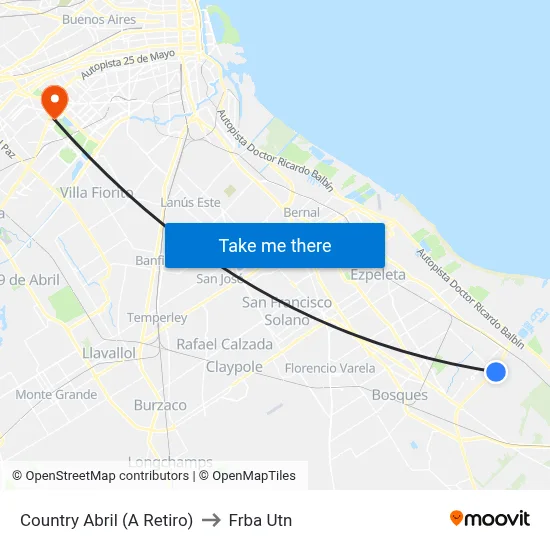 Country Abril (A Retiro) to Frba Utn map