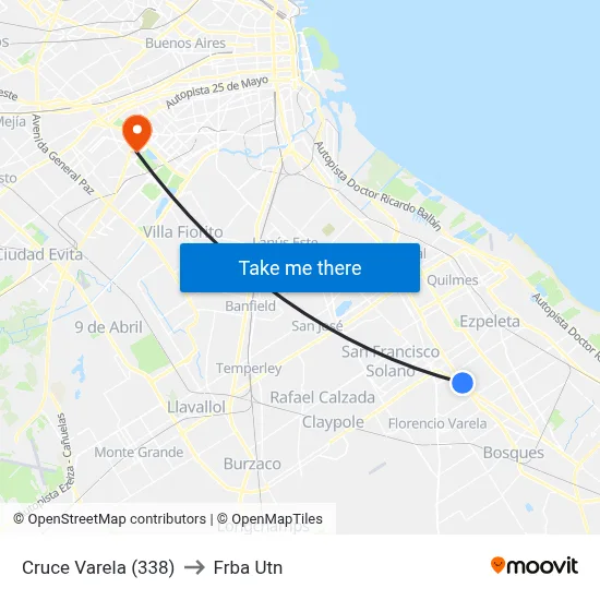 Cruce Varela (338) to Frba Utn map