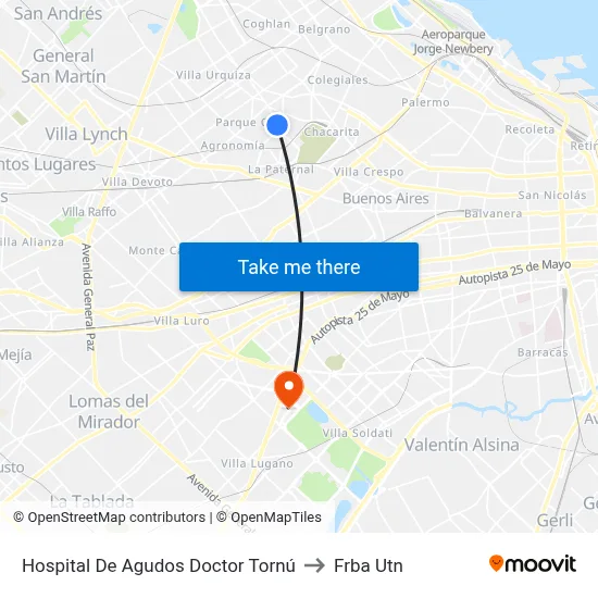 Hospital De Agudos Doctor Tornú to Frba Utn map