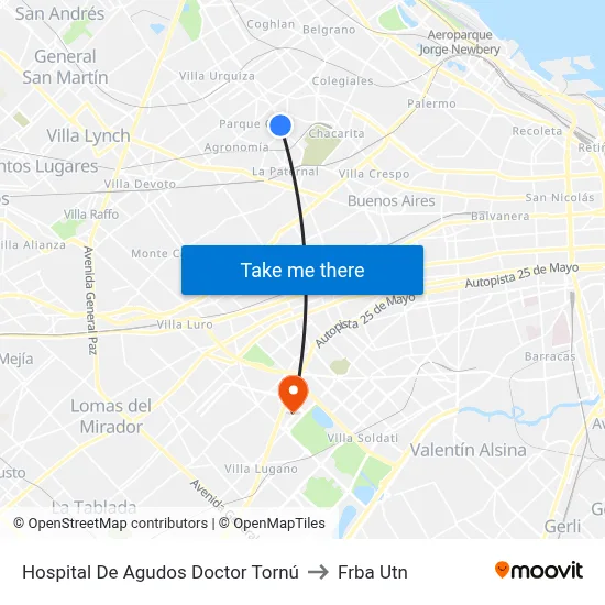 Hospital De Agudos Doctor Tornú to Frba Utn map