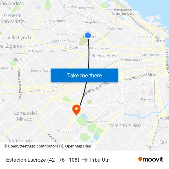 Estación Lacroze (42 - 76 - 108) to Frba Utn map