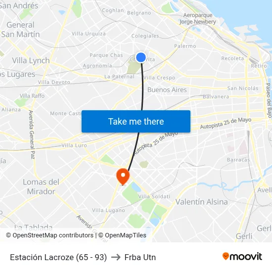 Estación Lacroze (65 - 93) to Frba Utn map