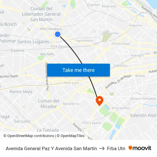 Avenida General Paz Y Avenida San Martín to Frba Utn map