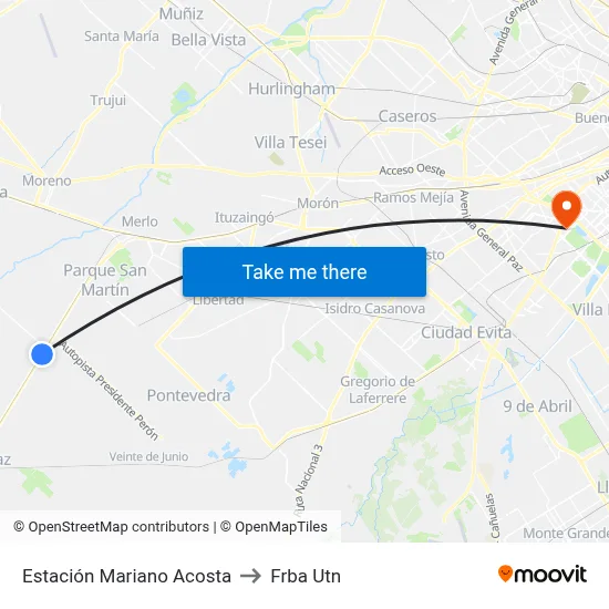 Estación Mariano Acosta to Frba Utn map