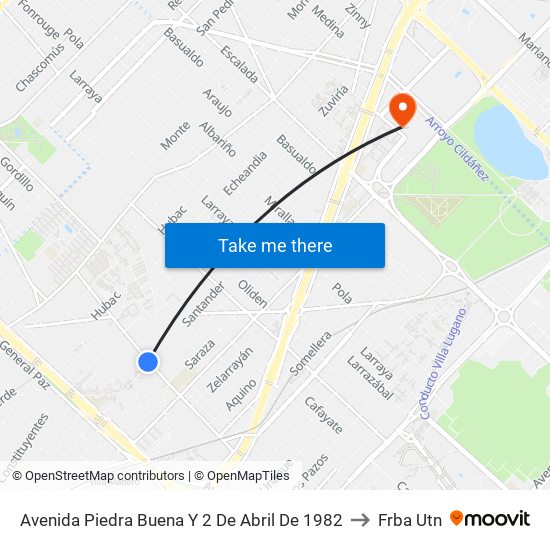 Avenida Piedra Buena Y 2 De Abril De 1982 to Frba Utn map