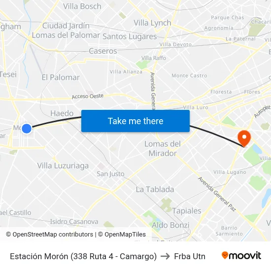 Estación Morón (338 Ruta 4 - Camargo) to Frba Utn map